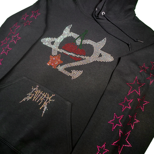 Rhinestone Planet Cherry Hoodie - Black