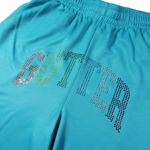 Rhinestone Arc Mesh Shorts (Skittles Edition) - Teal