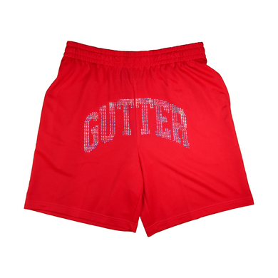 Rhinestone Gutter”Arch Mesh Shorts - Red
