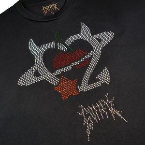 Rhinestone Planet Cherry Tee - Black