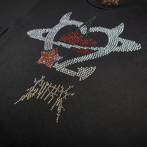 Rhinestone Planet Cherry Tee - Black