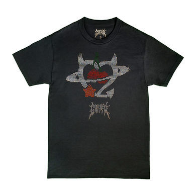 Rhinestone Planet Cherry Tee - Black