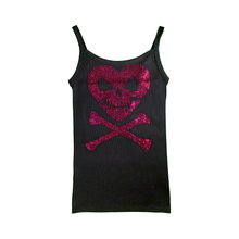 Load image into Gallery viewer, Rhinestone Heart Skull Tank Top - Black