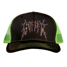 Load image into Gallery viewer, Rhinestone Splat Black/Green Snapback