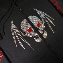 Load image into Gallery viewer, Gutter Skullbat Rhinestone Zip Up Hoodie - Black