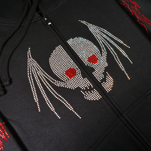 Gutter Skullbat Rhinestone Zip Up Hoodie - Black