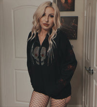 Load image into Gallery viewer, Gutter Skullbat Rhinestone Zip Up Hoodie - Black
