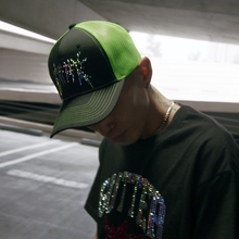 Load image into Gallery viewer, Rhinestone Splat Black/Green Snapback