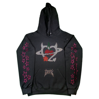 Rhinestone Planet Cherry Hoodie - Black