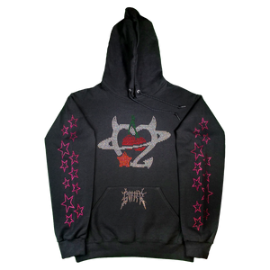 Rhinestone Planet Cherry Hoodie - Black