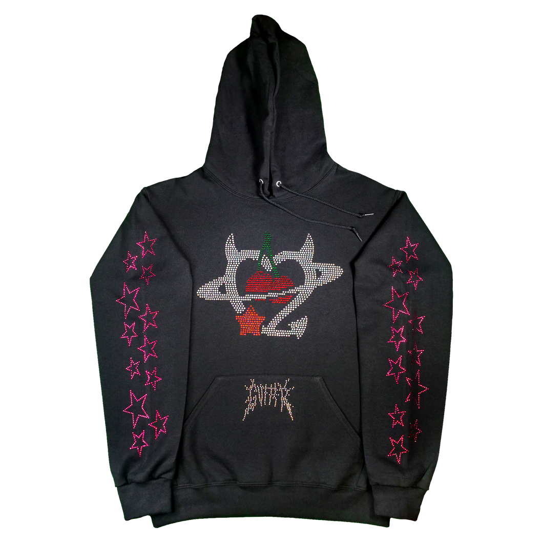 Rhinestone Planet Cherry Hoodie - Black