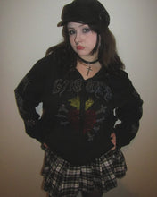 Load image into Gallery viewer, Immaculate Heart Rhinestone Zip Up Hoodie - Black