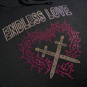 Rhinestone Endless Love Hoodie - Black