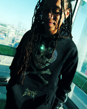Load image into Gallery viewer, Rhinestone Heart Skull Hoodie - Black