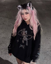 Load image into Gallery viewer, Rhinestone Mew Hoodie - Black