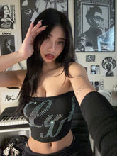 Load image into Gallery viewer, Rhinestone Lyfe Tube Top - Black