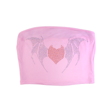 Load image into Gallery viewer, Rhinestone Heart Wing Tube Top - Pink