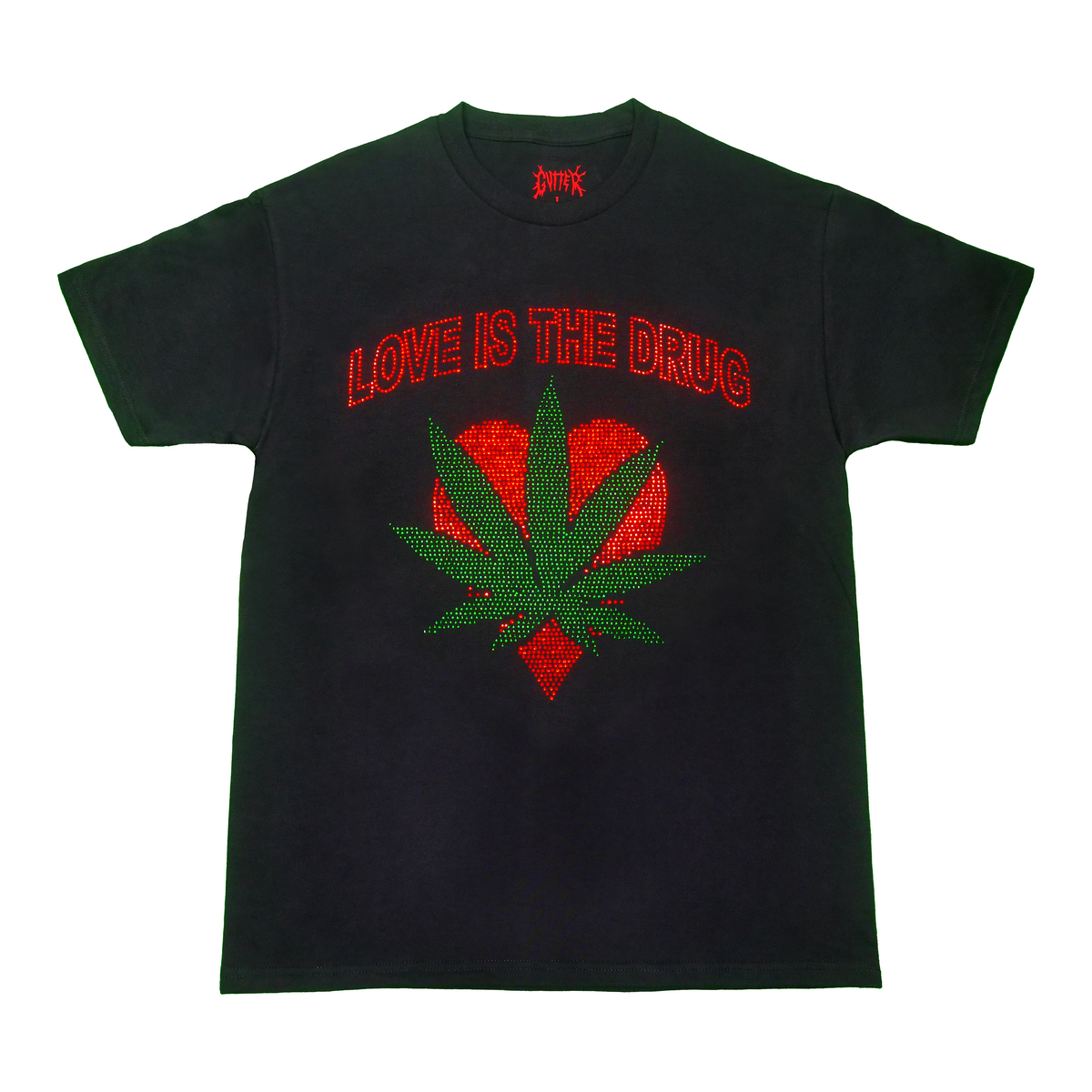 Rhinestone Love Is The Drug Tee - Black – Gutter Compound