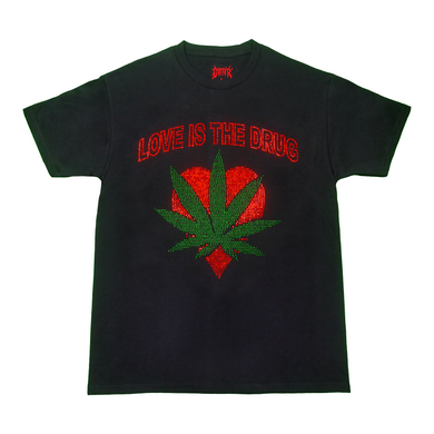 Rhinestone Love Is The Drug Tee - Black