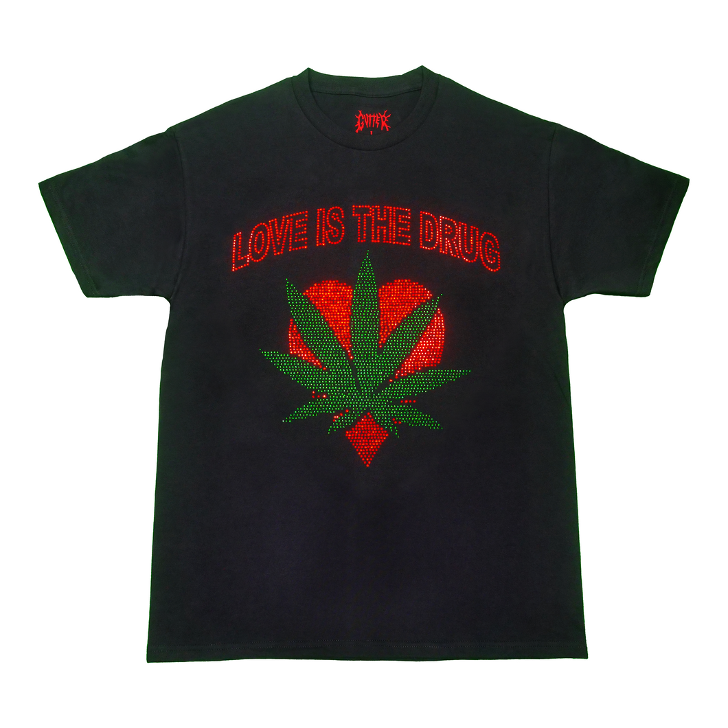 Rhinestone Love Is The Drug Tee - Black